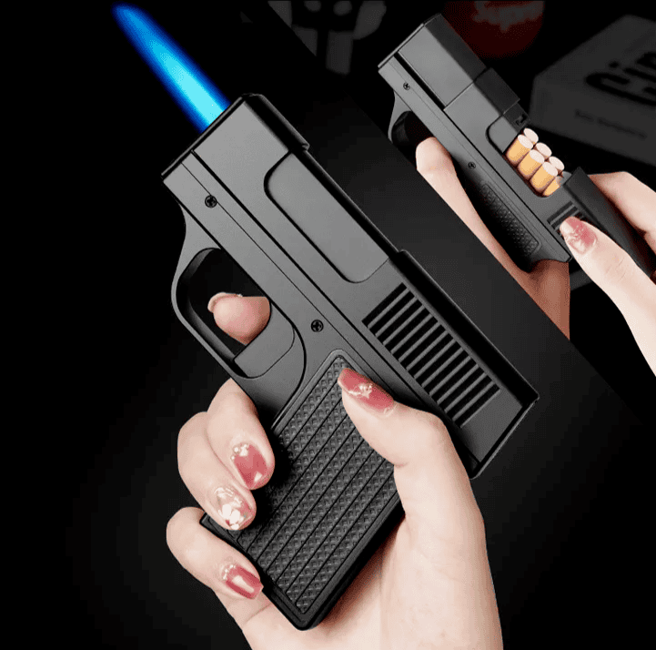 AMT Pistol Lighter, 10Pcs Regular Cigarette Case with Lighter, Metal Turbo Gun Lighter, Windproof Cigar Lighter, Inflatable Lighter With Cigarette Case, Cigarette Storage Jet Flame Lighter AMT Pistol Lighter, 10Pcs Regular Cigarette Case with Lighter, Metal Turbo Gun Lighter, Windproof Cigar Lighter, Inflatable Lighter With Cigarette Case, Cigarette Storage Jet Flame Lighter